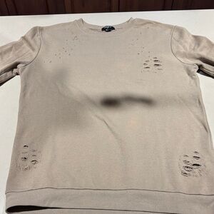 Forever 21 Men's Light Brown Distressed Crewneck Sweater